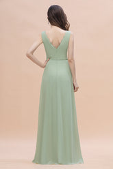 Sexy Chiffon Ruffles Dusty Sage Bridesmaid Dress with Lace Edge On Sale-27dress